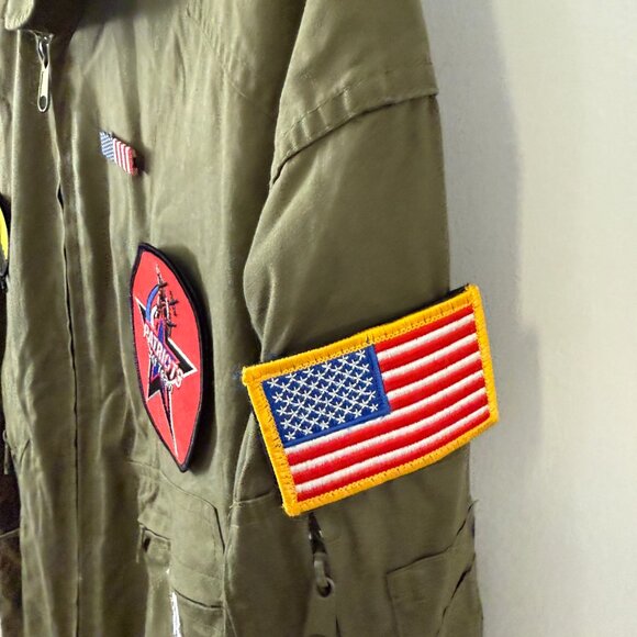 Top Gun Flight Suit Army Green Jumpsuit Costume - Picture 5 of 11